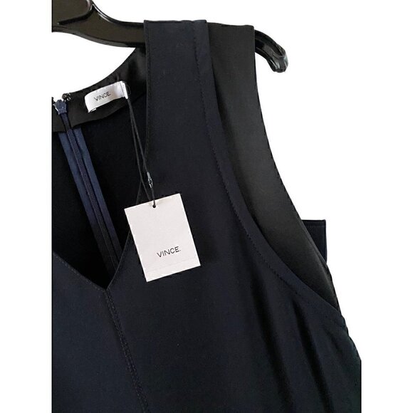 Vince Navy Blue Pintuck Jumpsuit Size 4 Sleeveless Slim Leg V Neck Cuffed Ankle - Picture 10 of 13